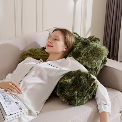 Reading Pillow Wedge Cushion - Velvet Back Support for Sitting Up in Bed - 18 Inch Tie-Dye Sage Green