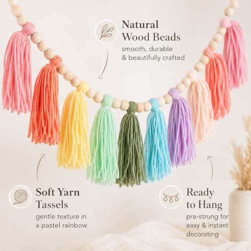 Colorful Cotton Tassel Garland Boho Wall Hanging for Nursery and Parties