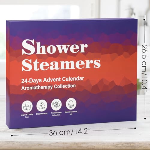 Zesua Advent Calendar 2026 – 24 Shower Steamers, 12 Scents, 8 Shapes, 24-pack