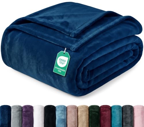 King Size Soft Fleece Blanket - Navy, Lightweight & Cozy (90x102 Inch)