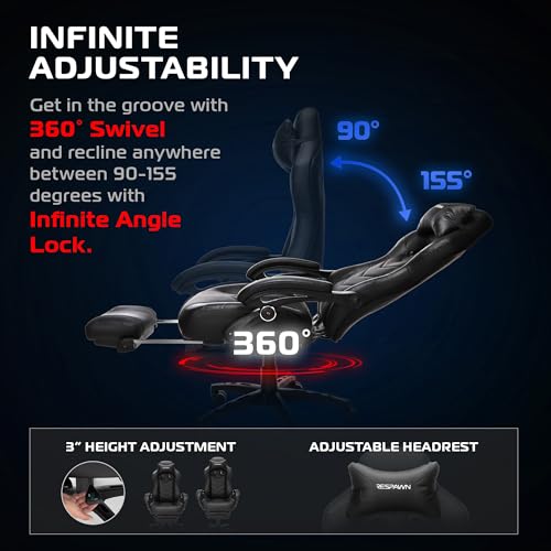 Ergonomic Gaming Chair with Footrest, Lumbar Support and 155° Recline