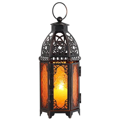 DECORKEY 11'' Medium Amber Moroccan Lantern for Indoor & Outdoor Decor