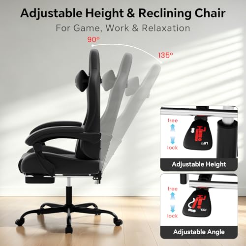 Ergonomic Gaming Chair with Massage Lumbar Support, Footrest & Recline
