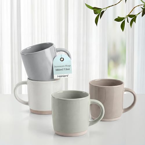 HaWare Speckled Multicolor 13oz Stoneware Coffee Mugs Set of 4 with Handles