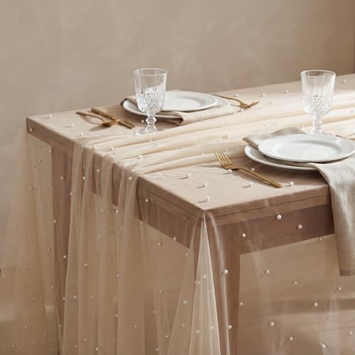 Horaldaily White Beige Pearl Tablecloth 60x104 Inch Rectangular Home Decor