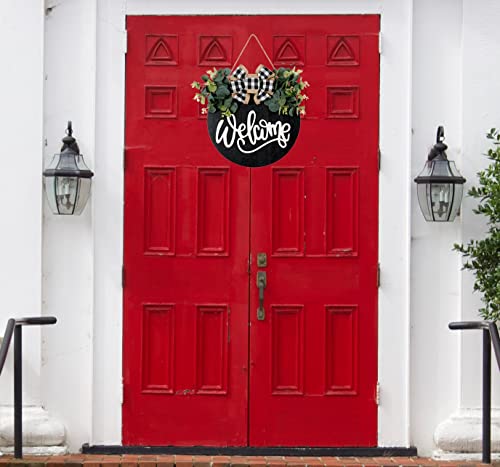 Rustic Welcome Sign for Front Door, 12-Inch Round Wooden Farmhouse Wreath
