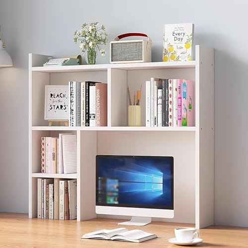 3-Tier Wooden Desktop Bookshelf Hutch with 7 Storage Shelves - White