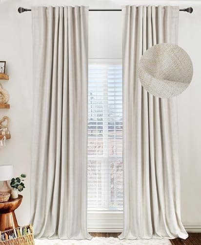 Linen Textured Total Blackout Curtains 84 Inches Long Cream 2 Panels