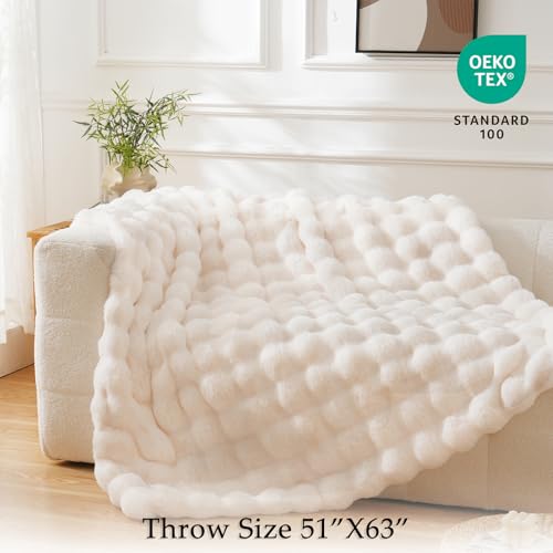 BENVWE Faux Fur Throw Blanket - Cozy 3D Bubble Soft Couch Blanket (51" x 63")