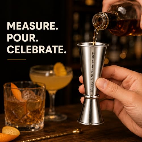 11th Anniversary Steel Jigger Gift for Men Women - Stainless Steel Cocktail Measure