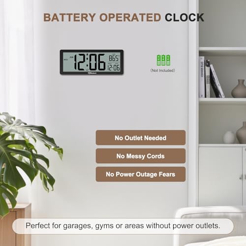 8.5-Inch Digital Wall Clock, Battery Operated with Temperature and Date