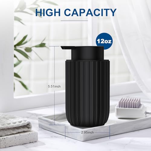 Ceramic Foaming Soap Dispenser, 12 oz Refillable Hand Soap Pump - Black