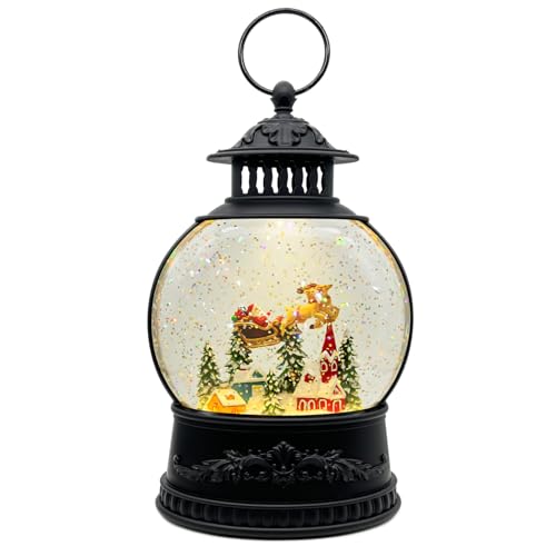 AOMIL Reindeer Christmas Snow Globe Lantern with Music & Timer - LED Glitter Globe Decor