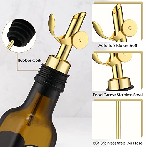 Kinlop Gold 6-Piece Oil Dispenser Spouts for Bottles, Auto Flip Pourer, Suitable for Olive Oil & Vinegar