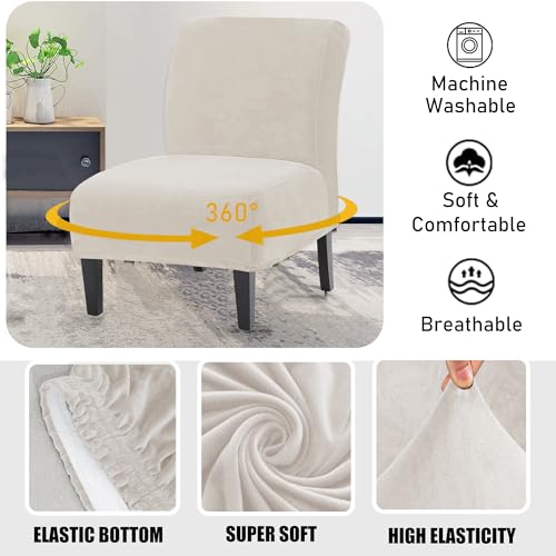 Luxury Velvet Armless Chair Slipcover - Removable & Washable Protector (Ivory)