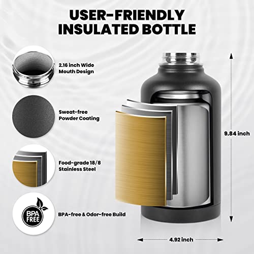 Insulated Water Bottle 64 oz Half Gallon Stainless Steel Flask