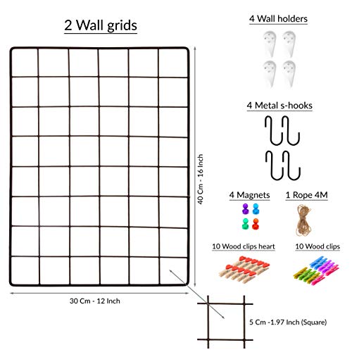 2-Pack Wire Wall Grid Panels for Photo Display and Home Office Organization