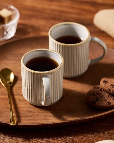 famiware 3oz Espresso Cups and Saucers Set of 4 - Cappuccino White, Handcrafted, Microwave & Dishwasher Safe