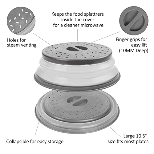 Collapsible Microwave Splatter Cover, 10.5-Inch BPA-Free Food Guard