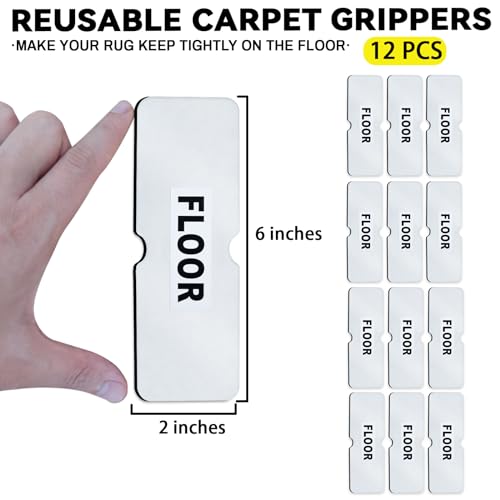 Reusable Non-Slip Rug Tape Grippers for Hardwood Floors, 12-Pack