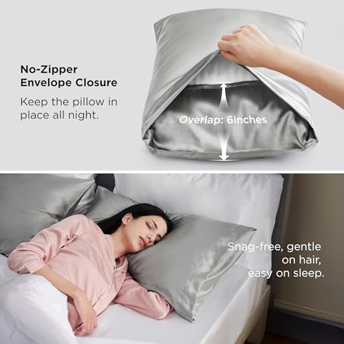 Bedsure Satin Pillowcases Queen Size 2-Pack - Silver Grey
