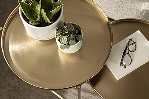 Modern Nesting Side Table Set of 2, Gold Metal Tray End Tables