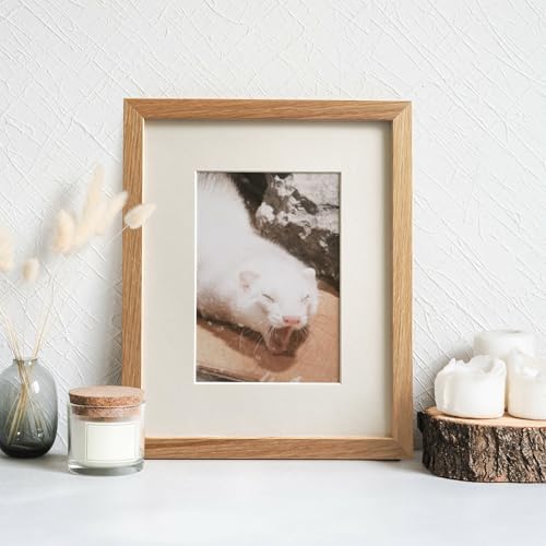 Solid Oak Wood 8x10 Picture Frame with Mat for 5x7 Photos - Natural Finish
