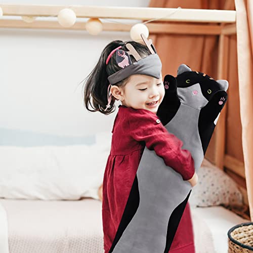 Black 130cm Plush Cat Pillow - Large Soft Sleeping Kitten Toy for Kids & Valentines