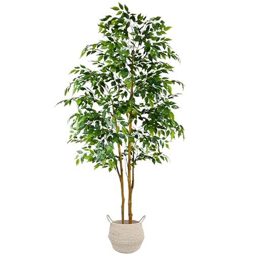 7ft Artificial Ficus Tree with Woven Basket - Realistic Faux Plant