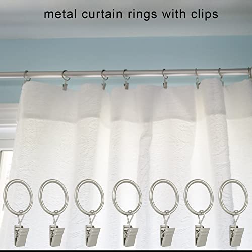 Matte Silver Curtain Rings with Clips (44 Pack) - 1-Inch ID Drapery Rings