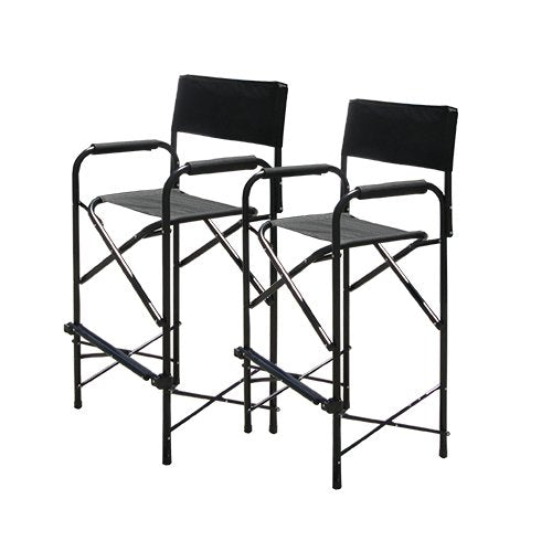 Tall Folding Director's Chairs, Heavy Duty Aluminum, Black, 2-Pack