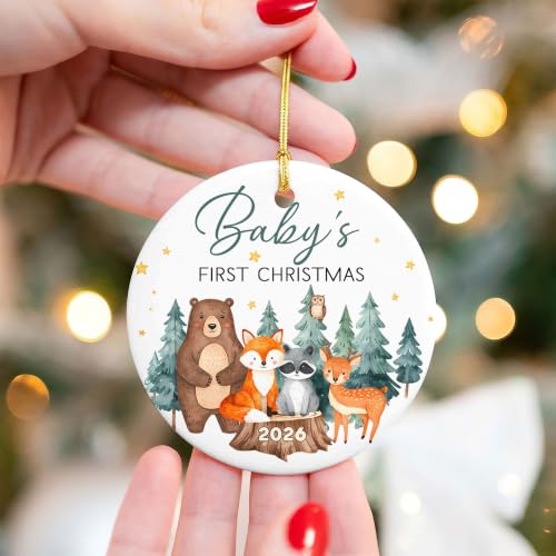 HENGAPAMAS Baby's First Christmas Ornament 2026 Woodland Animals - Newborn Keepsake Gift for Girls & Boys
