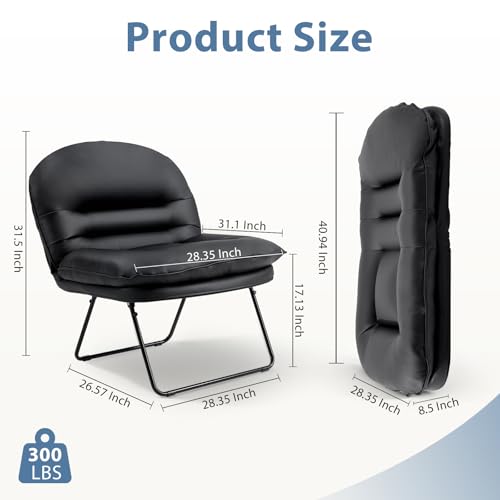 DUMOS Foldable Saucer Floor Chair - Small PU Leather Lounge Seat, Comfortable and Supportive