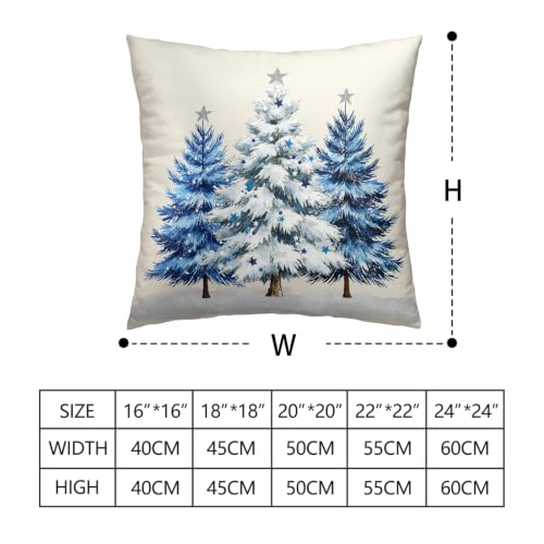 Blue Christmas Tree 18x18 Pillow Covers Set of 2 - Holiday Xmas Throw Pillow Cases