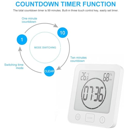 Waterproof Digital Bathroom Shower Clock with 99-Minute Countdown Timer