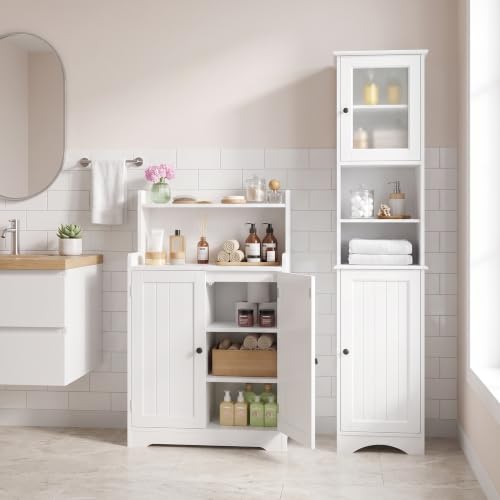 2-Piece Bathroom Storage Cabinet Set, Freestanding Linen Tower & Floor Organizer