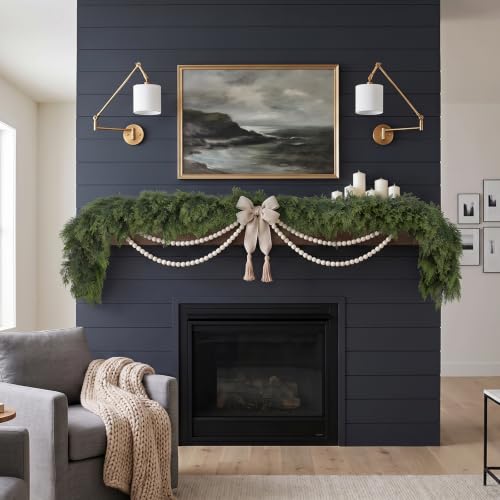 Rowfad 9FT Christmas Cedar Garland, 2 Pcs Real Touch Dark Green Holiday Decor