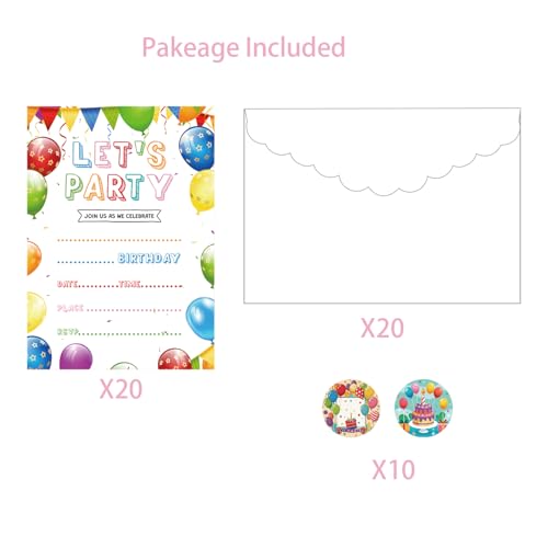 20-Pack Birthday Party Invitation Cards with Envelopes, 6x4 Inch