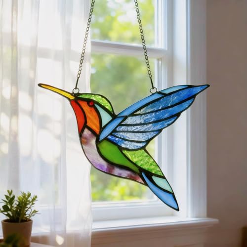 Handmade Stained Glass Hummingbird Window Panel Sun Catcher