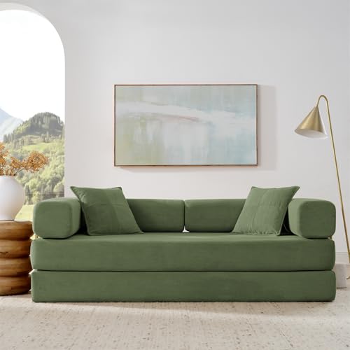 4-in-1 Folding Corduroy Sofa Bed, 78-Inch Convertible Floor Sleeper Couch