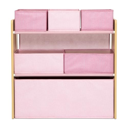 6-Bin Kids Toy Organizer with Reusable Stickers, Blush Pink