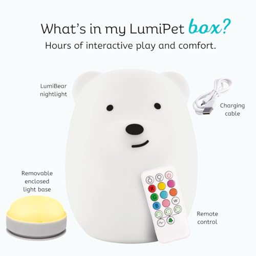 Squishy Bear LED Night Light for Kids - Rechargeable Silicone Lamp