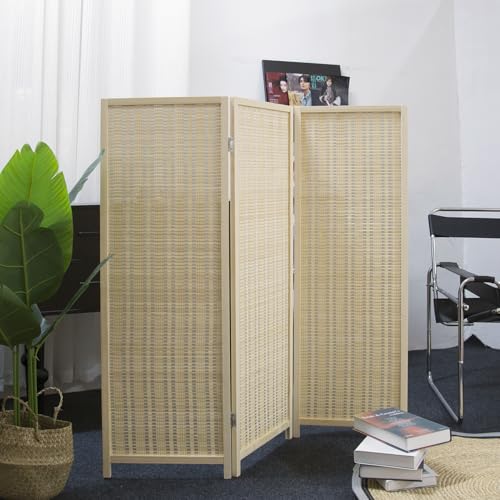 3-Panel Bamboo Room Divider, 47-Inch Tall Freestanding Partition Screen