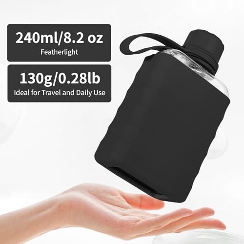 IDIDG Black Mini Portable Flask 8.2oz Silicone Sleeve Travel Liquor Bottle
