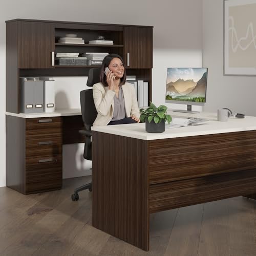 Bestar Ridgeley 3-Piece Office Desk Set with Hutch, File Cabinet & Bookcase
