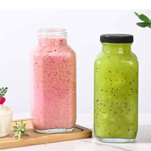 16oz Glass Juice Bottles with Airtight Lids - 10 Pack Reusable Containers