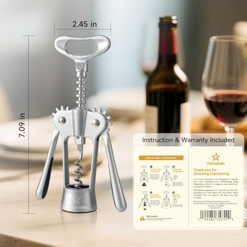 Heavy Duty Wing Corkscrew Wine Opener - Matte Silver, Stainless Steel