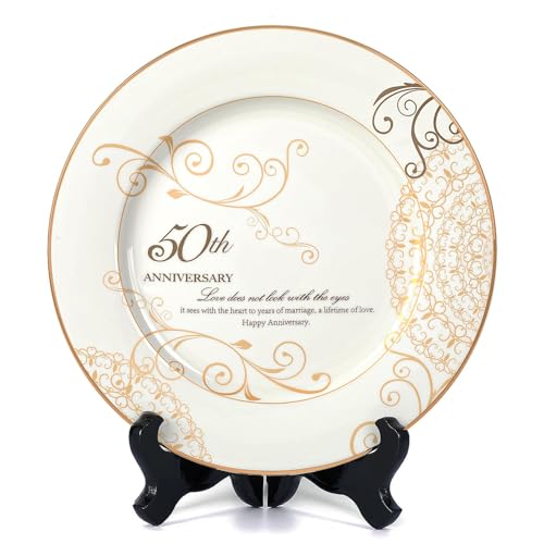 50th Anniversary Ceramic Keepsake Plate with Stand - 24k Gold Foil Gift