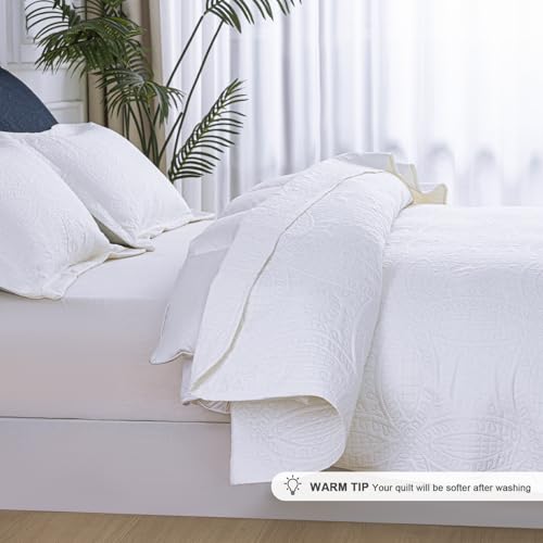SheRest Queen Quilt Bedding Set - 3-Piece Lightweight White Coverlet