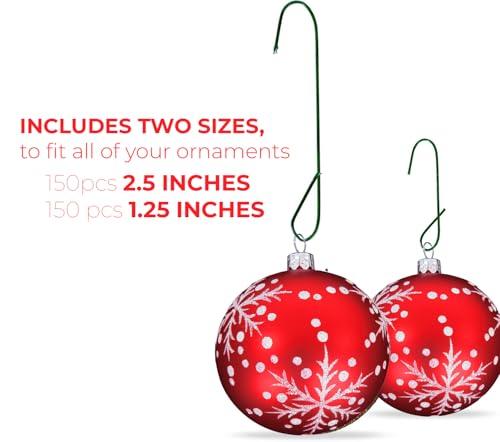 Green Metal Holiday Ornament Hooks - 300 Count Tree Hangers (2 Sizes)